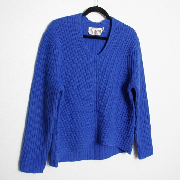 Tory Burch Sport Chunky Knit Merino Wool Sweater Blue XS - Picture 2 of 6